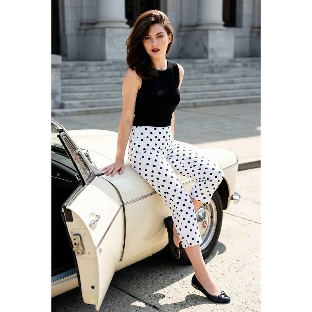 Ricki's Pull On Polka Dot Cropped Pants Womens Small Stretch Feminine Work Party